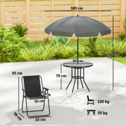 Outsunny 6 Pieces Garden Furniture Set With Parasol, Folding Chairs, Black - thumbnail 3