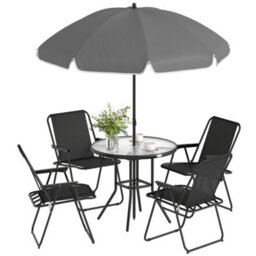 Outsunny 6 Pieces Garden Furniture Set With Parasol, Folding Chairs, Black - thumbnail 2