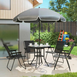 Outsunny 6 Pieces Garden Furniture Set With Parasol, Folding Chairs, Black - thumbnail 8