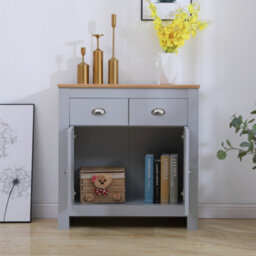 Furniturehmd Sideboard With 2 Doors 2 Drawers Storage Cabinet Cupboard For Living Room,kitchen Grey And Oak - thumbnail 3