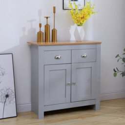 Furniturehmd Sideboard With 2 Doors 2 Drawers Storage Cabinet Cupboard For Living Room,kitchen Grey And Oak - thumbnail 2