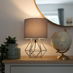 Valuelights Angus Pair Of Modern Grey Metal Basket Cage Bed Side Table Lamps With Grey Fabric Shade And Led Bulb - thumbnail 5