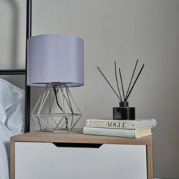Valuelights Angus Pair Of Modern Grey Metal Basket Cage Bed Side Table Lamps With Grey Fabric Shade And Led Bulb - thumbnail 7