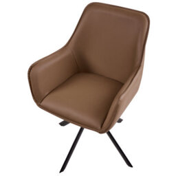 Wyld And Coco Swivel Dining Chair Brown Faux Leather With Armrest, W58 X D68 X H84Cm - thumbnail 6