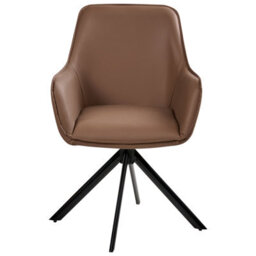 Wyld And Coco Swivel Dining Chair Brown Faux Leather With Armrest, W58 X D68 X H84Cm - thumbnail 1