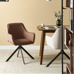 Wyld And Coco Swivel Dining Chair Brown Faux Leather With Armrest, W58 X D68 X H84Cm - thumbnail 2
