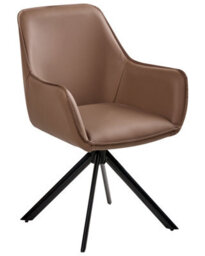 Wyld And Coco Swivel Dining Chair Brown Faux Leather With Armrest, W58 X D68 X H84Cm - thumbnail 3
