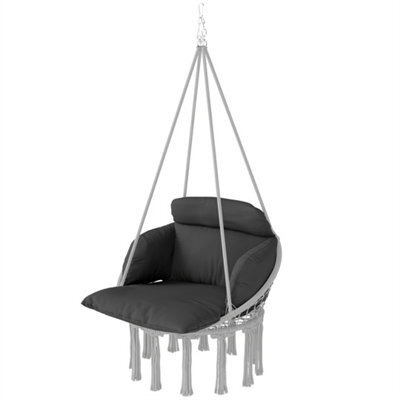 Dark Grey Anging Hammock Chair, Cotton Rope Boho Swing Chair - image 1