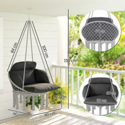 Dark Grey Anging Hammock Chair, Cotton Rope Boho Swing Chair - thumbnail 5