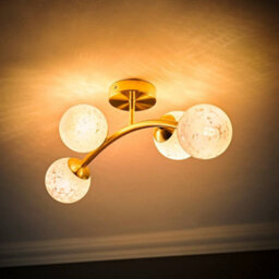 Valuelights Jas Gold 4 Way Ceiling Light With White Confetti Glass Globe Shades - thumbnail 2