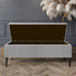 137Cm Paris Plain Ottoman Storage Bench - Naples Shoes Bench With Black Turned Wooden Legs - Silver Upholstery Storage Footstool - thumbnail 2