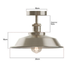 Vintage Industrial Metal Ceiling Light Retro Semi Flush Mount Lamp Shade Satin Nickel - thumbnail 3