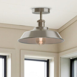 Vintage Industrial Metal Ceiling Light Retro Semi Flush Mount Lamp Shade Satin Nickel - thumbnail 6