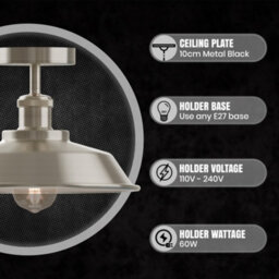 Vintage Industrial Metal Ceiling Light Retro Semi Flush Mount Lamp Shade Satin Nickel - thumbnail 5