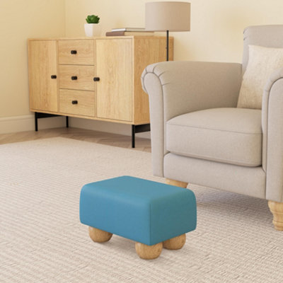 Lapis Blue Natural Wood Bun Feet Faux Leather Small Footstool  Handmade Uk By Footstools Direct - image 1