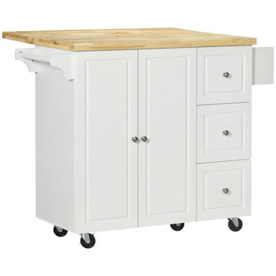 White Kitchen Island On Wheels, Kitchen Storage Trolley With Drop Leaf - image 1