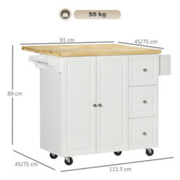 White Kitchen Island On Wheels, Kitchen Storage Trolley With Drop Leaf - thumbnail 2