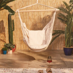 Vonhaus Hanging Chair, Beige Garden Hammock Chair Swing Seat, Cotton Rope Swing Chair With Tree Attachment, Portable Garden Chair - thumbnail 8