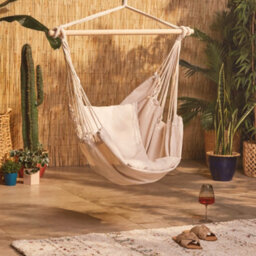 Vonhaus Hanging Chair, Beige Garden Hammock Chair Swing Seat, Cotton Rope Swing Chair With Tree Attachment, Portable Garden Chair - thumbnail 7