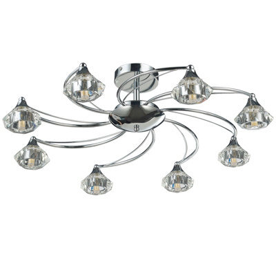 Harper Living 8 Light Semi-Flush Ceiling Light, Polished Chrome Finish, Clear Glass Shades