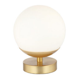 Happy Homewares Modern Touch Dimmable Led White Globe Glass Table Lamp With Brushed Gold Base