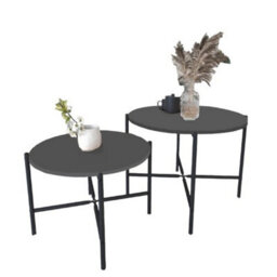 Urbn-Living Urbnliving 65Cm Width 2Pcs Round Anthracite Wooden Nesting End Coffee & Side Table Set With Metal Legs - thumbnail 2