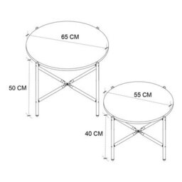 Urbn-Living Urbnliving 65Cm Width 2Pcs Round Anthracite Wooden Nesting End Coffee & Side Table Set With Metal Legs - thumbnail 3