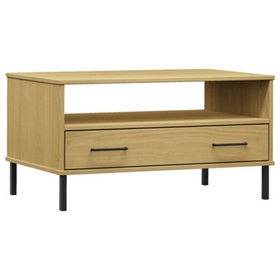 Berkfield Durable Coffee Table With Metal Legs Brown 85X50X45Cm Solid Wood Oslo - image 1