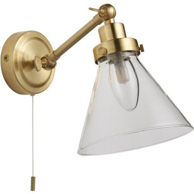Bathroom Wall Light Fitting - Satin Brass Plate & Clear Glass Shade - Sconce - image 1