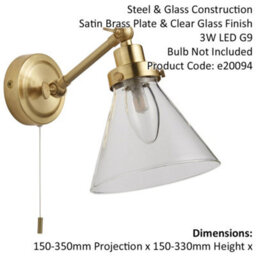 Bathroom Wall Light Fitting - Satin Brass Plate & Clear Glass Shade - Sconce - thumbnail 2
