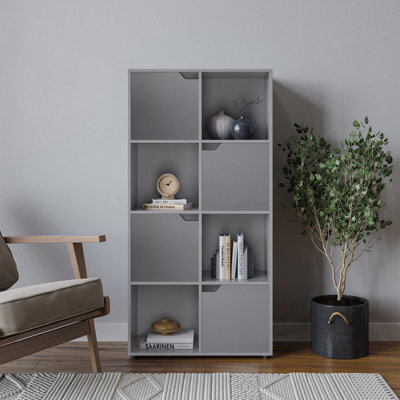 Urbn-Living Urbnliving 119Cm Height Grey 8 Cube Bookcase Shelving Display Shelf Storage Unit Grey Wooden Door - image 1