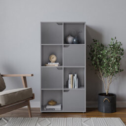 Urbn-Living Urbnliving 119Cm Height Grey 8 Cube Bookcase Shelving Display Shelf Storage Unit Grey Wooden Door