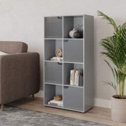 Urbn-Living Urbnliving 119Cm Height Grey 8 Cube Bookcase Shelving Display Shelf Storage Unit Grey Wooden Door - thumbnail 2