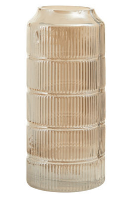 Orsina Modern Large Grey Textured Glass Vase, Ribbed Design Flower Vase For Contemporary Spaces, Modern Large Vase