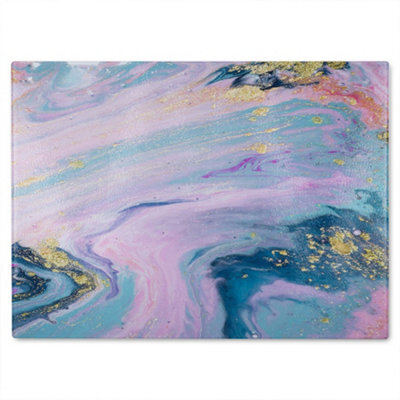 Benjamin Tate Design Blue & Pink Marble Glass Chopping Boarddesigner Style - image 1