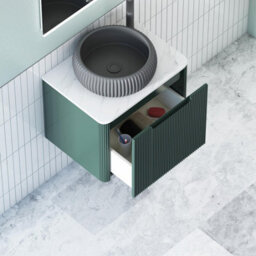 Royal Bathrooms Avenza 600mm Deep Moss Green Wall Hung Bathroom Countertop Vanity Unit 1 Drawer With Milan Black Basin - thumbnail 5