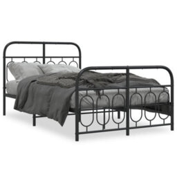 Berkfield Metal Bed Frame Without Mattress With Footboard Black 120X190Cm - thumbnail 2