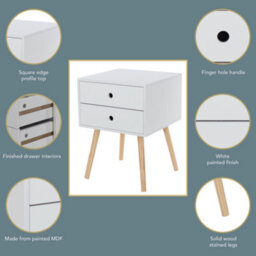 Core Products Scandia 2 Drawer White Bedside Cabinet With Wood Legs, H54.0Cm X W40.0Cm X D40.0Cm - thumbnail 7