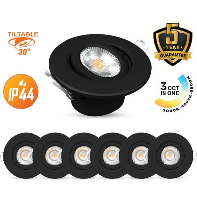 Paul Russells Led Downlight Black Tilt Recessed Ceiling Spotlight  4.8W 440 Lumens, Ip44, Colour Changeable Cct3 Pack Of 6 - image 1