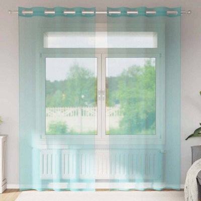 Walplus Voile Curtains With Grommets 2 Pcs Turquoise - image 1