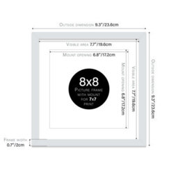 "8X8"" Light Grey Picture Frame - 8X8"" Square Frame With 7X7"" Mount For 8X8""/7X7"" Pictures Vintage Style Gallery Wall, 1 Pack" - thumbnail 2