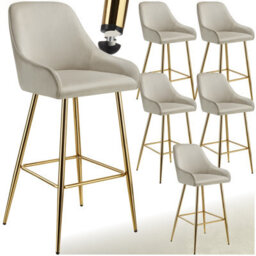 Tectake Bar Stool Avane - With Backrest, Upholstered, Velvet Look - Cream/gold, Set Of 6