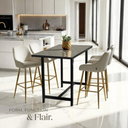 Tectake Bar Stool Avane - With Backrest, Upholstered, Velvet Look - Cream/gold, Set Of 6 - thumbnail 7
