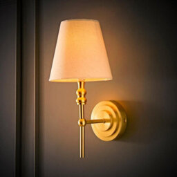 Valuelights Maggie Pair Of Brushed Gold Candlestick Wall Lights With Linen Shade And Bulbs - thumbnail 2