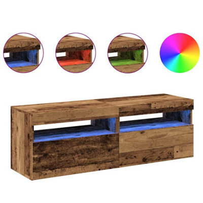 Berkfield Modern Tv Cabinets With Led Lights 2 Pcs Old Wood Engineered Wood - image 1