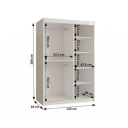 Arte Almeria White 120Cm Sliding Wardrobe With Mirror And 5 Shelves - thumbnail 3