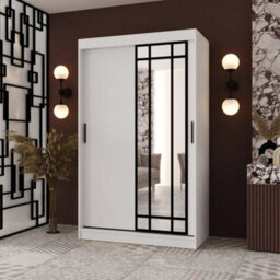 Arte Almeria White 120Cm Sliding Wardrobe With Mirror And 5 Shelves