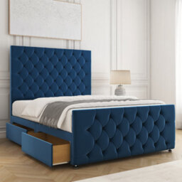 Bsspoke Maya Divan Bed Blue Plush Velvet 54Inch Headboard & 20Inch Footboard & 4 Drawers No Mattress In Double King 4Ft6 6Ft - thumbnail 2