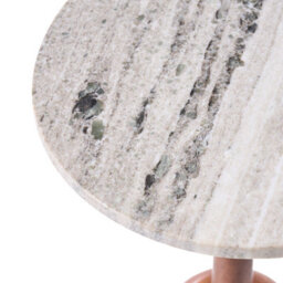 Wyld And Coco Round Side Table Brown Mango Wood Base With Marble Top, 36Cm Diameter, Modern Living Room - thumbnail 3