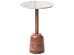 Wyld And Coco Round Side Table Brown Mango Wood Base With Marble Top, 36Cm Diameter, Modern Living Room - thumbnail 1